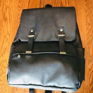 Navy Faux Leather Diaper Bag